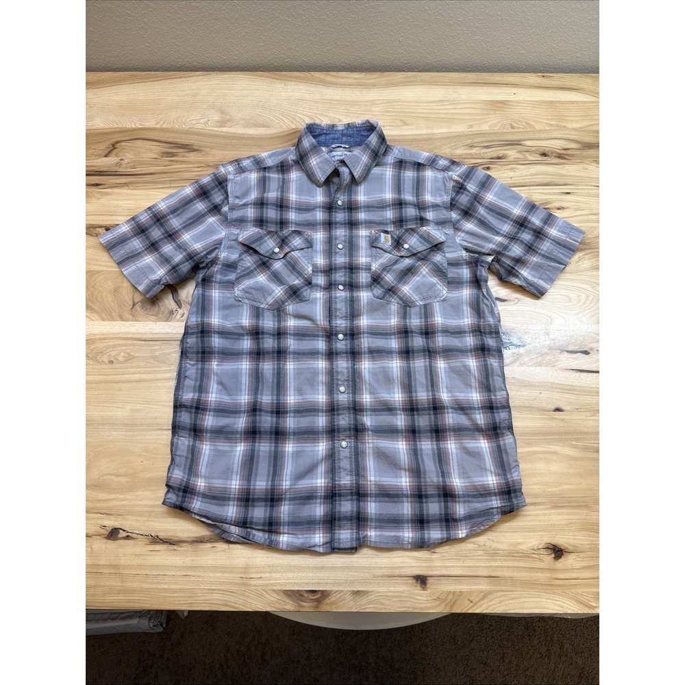 Carhartt 103552 Rugged Flex Gray Plaid Bozeman Short Sleeve Shirt Size Medium